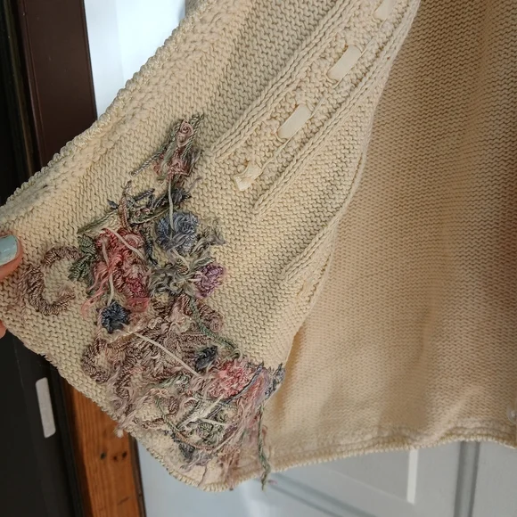 Jenny Grandmother Floral Embroidered & beaded Colorful button Up Sweater Large - Picture 10 of 12